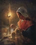 Jean Francois Millet Woman sewing by lamplight USA oil painting artist